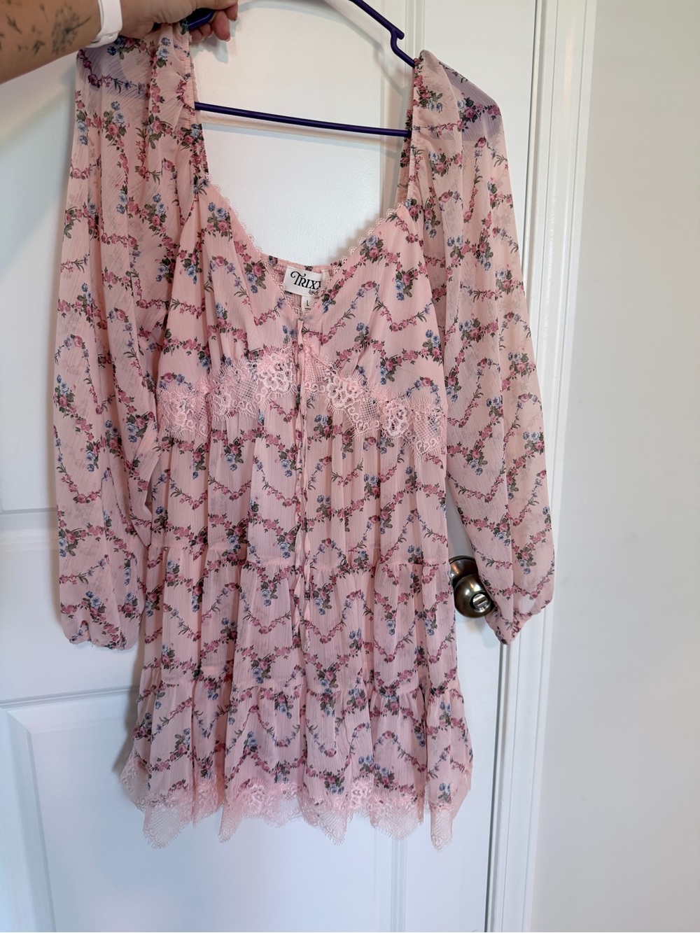 Trixxi Pink Floral Lace Mini Dress Size L